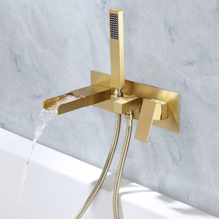 Waterfall Tub Faucet Wall Mount offers Bathtub Faucet with Valve Brushed Gold Tub Fille